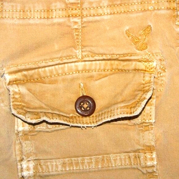 American Eagle Khaki Cargo Shorts | Distressed Detail | Relaxed Fit 30 - Picture 4 of 7